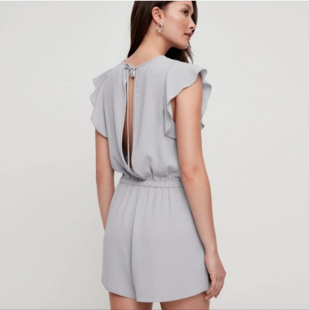 Wilfred Women's Romper Light Blue Tie-Back Ruffle-Sleeve Size Medium - Picture 2 of 6